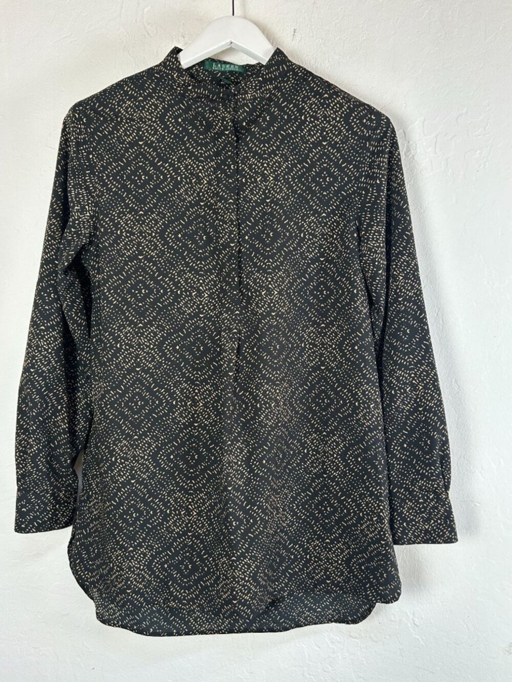 Lauren Ralph Lauren Womens Black Printed Long Sleeve Popover Tunic Top Medium